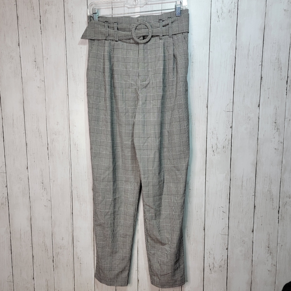Zara Trafaluc Collection Size Small Belt Paperbag Waist Plaid Pants Tapered Leg.